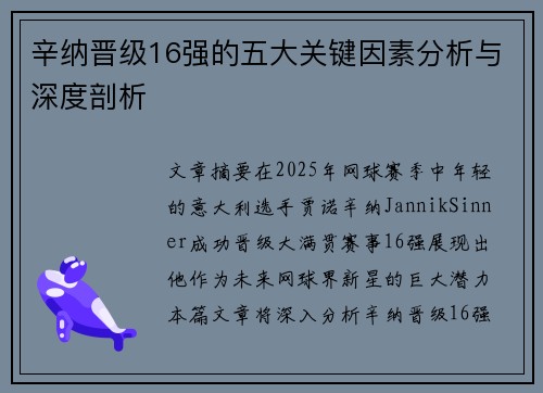 辛纳晋级16强的五大关键因素分析与深度剖析